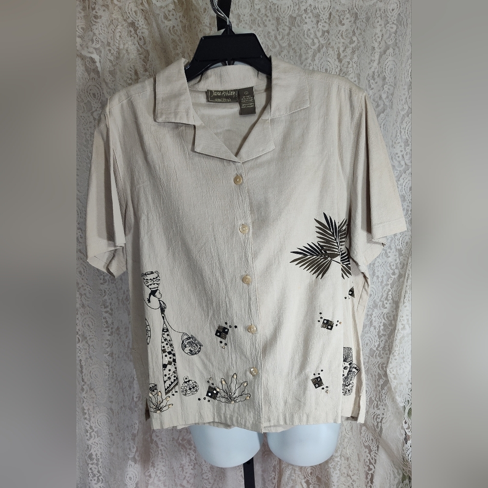 Jane Ashley Camp Shirt Top 100% cotton